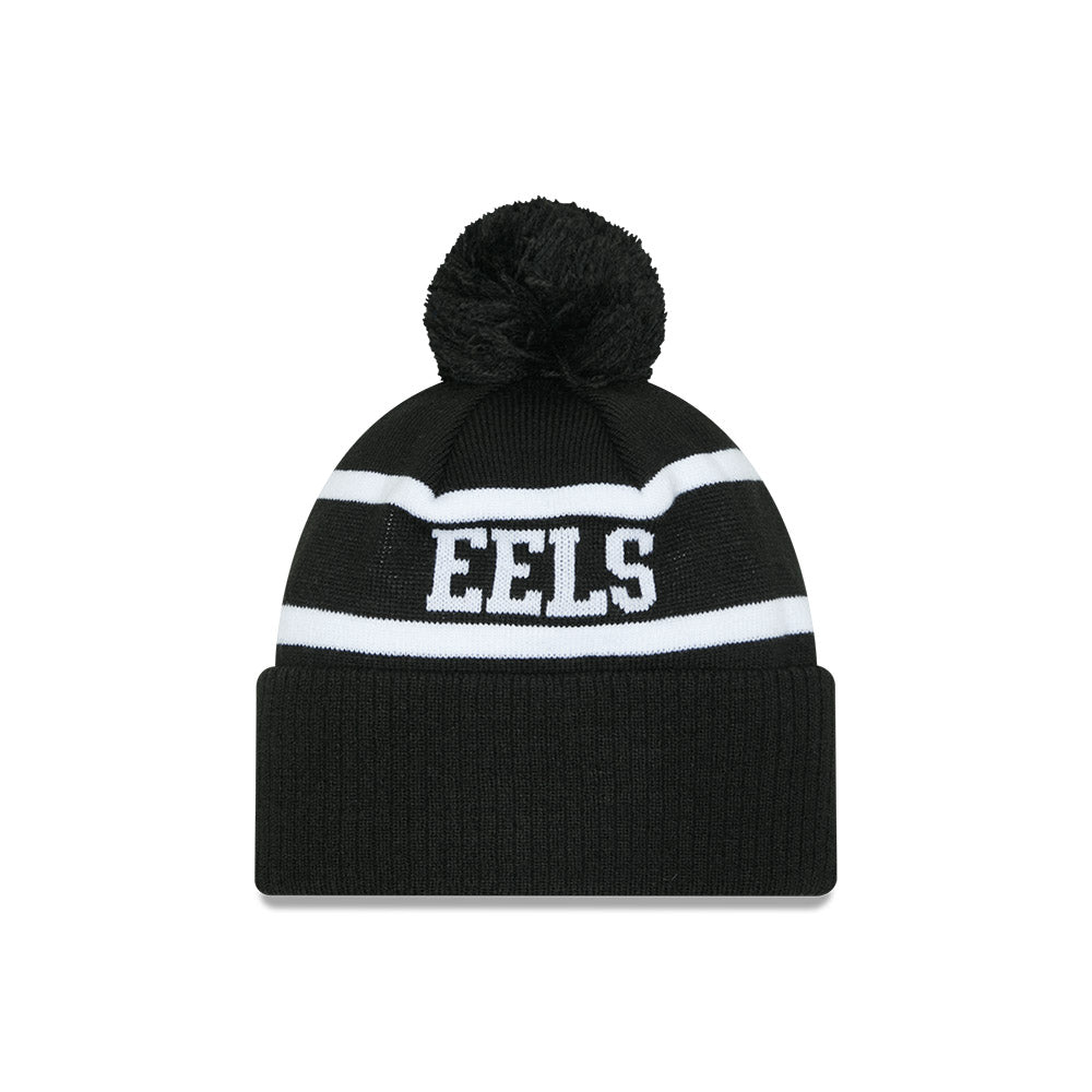 Parramatta Eels Beanie - 2025 NRL Black White Pom Knit - New Era